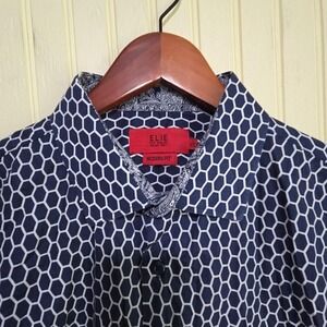 ELIE Shirt Mens Large Blue Geometric Long Sleeve Button Up Modern Fit Casual